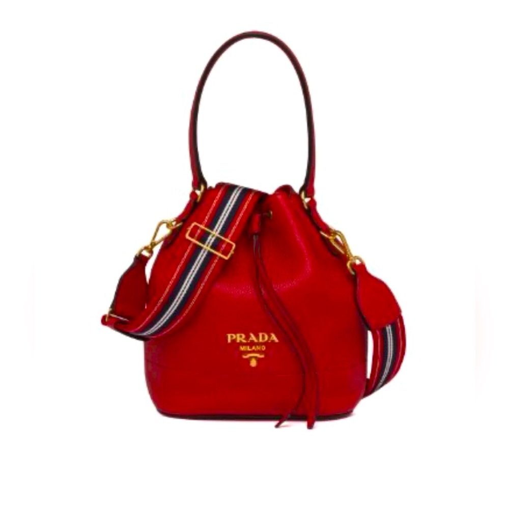 PRADA Dual Strap Top Handle Bucket Bag Vitello Daino Small